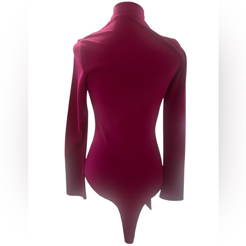 Magenta neck tie, Bow,peep hole neck, long sleeve body suit,Large - Picture 3 of 9